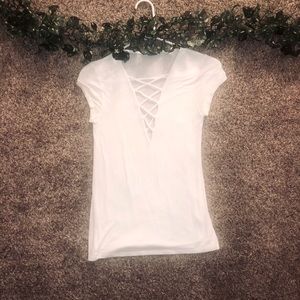 Lace up, deep V neck t-shirt😎